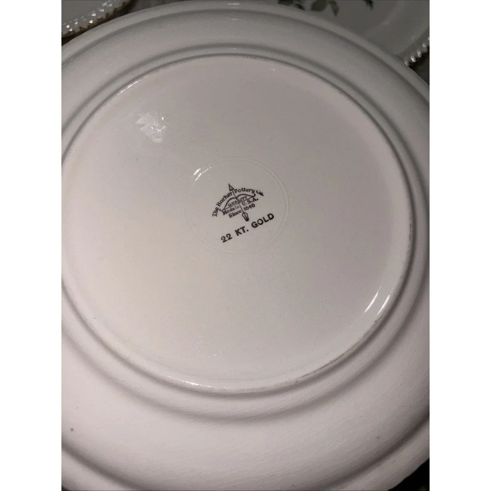 Harker Pottery Co. 22 kt gold  Wild Rose (Royal Gadroon) Dinner Plate Lot Of 6